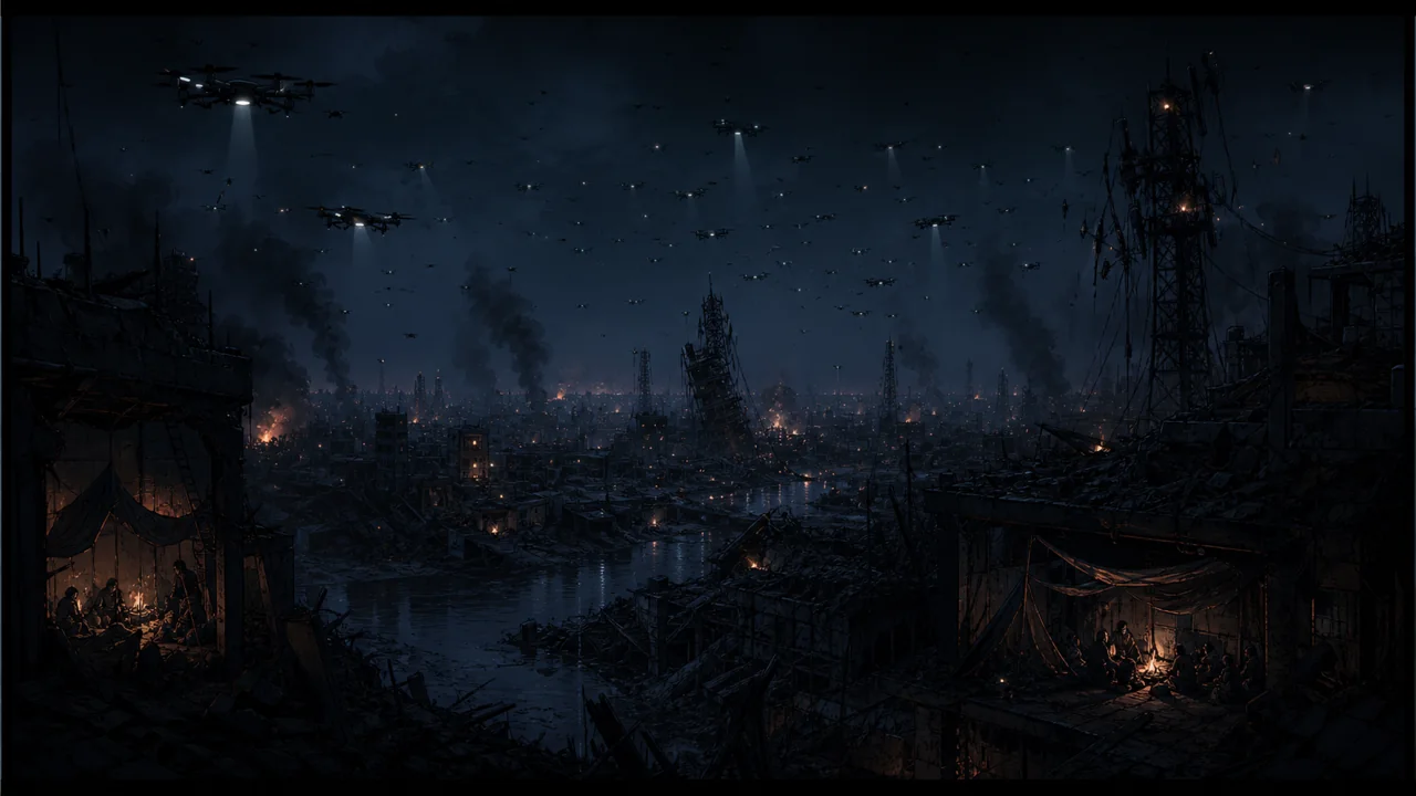 Comic panel 7, collapse begins