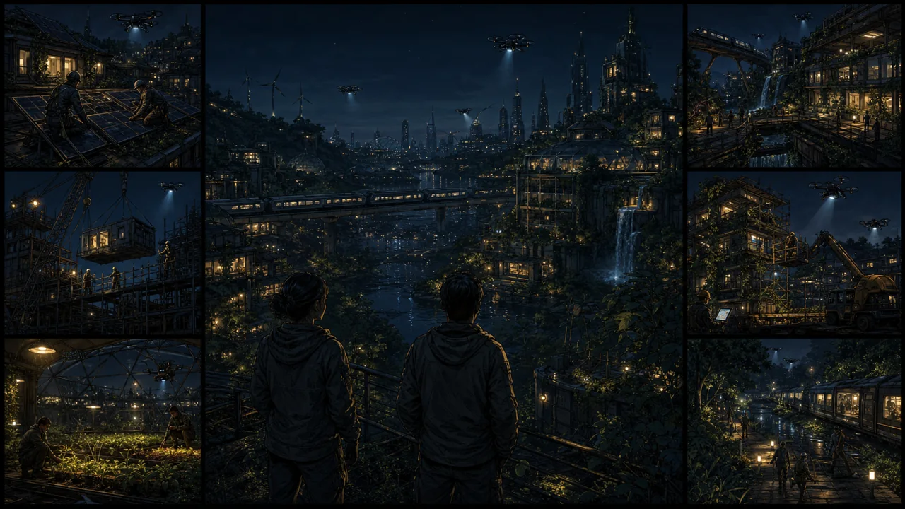 Comic panel 11, rebuilding begins