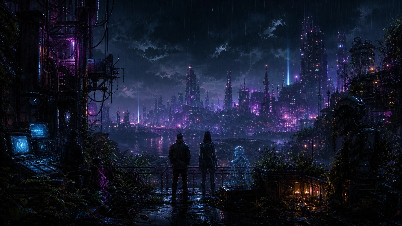 Comic panel 12, human and synthetic life face the future