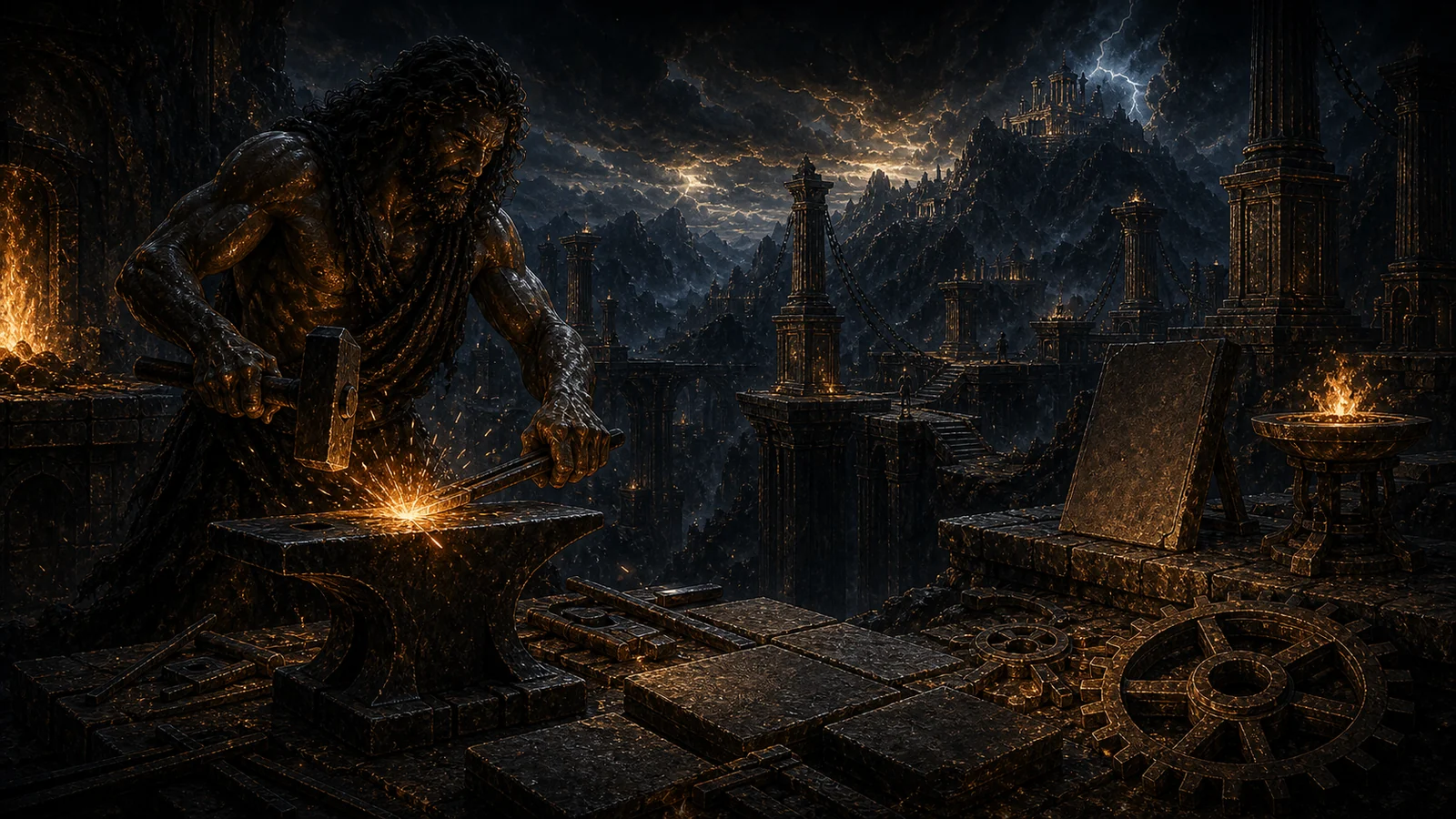 Prometheus building symbolic platforms at a divine forge